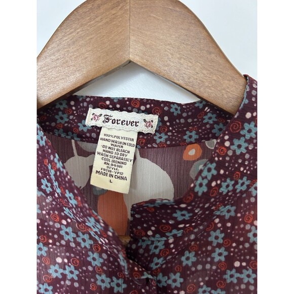 Vintage Forever 21 Shirt Large Baby Doll Flowy Sheer Tunic Boho Festival Cottage - Picture 3 of 11